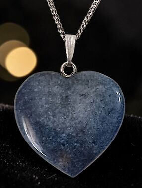 Heart Polished Sodalite Pendant Necklace Sterling Silver 925 Gemstone Blue Indie
